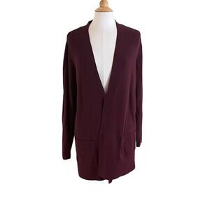 Croft & Barrow Cotton Blend Long Open Cardigan, Burgundy Red, Pockets, Size 2X